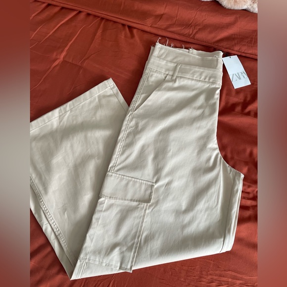 Zara Women's High Waist Belted Gabardine Fabric Pants - Picture 3 of 10